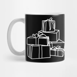 White Line Drawing Pile of Wrapped Christmas Gift Boxes Mug